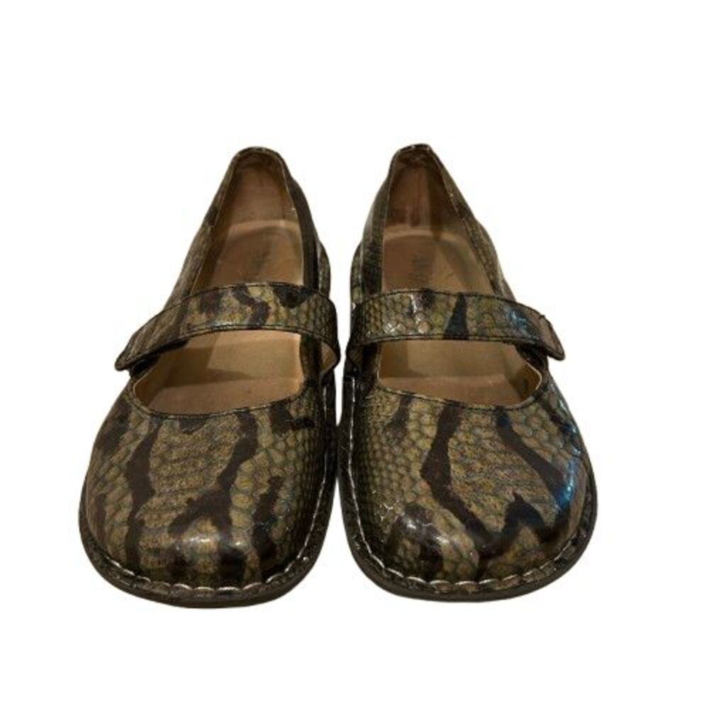 Alegria Paloma Leather Mary Jane Shoes Size 40 US 9.5 | 10 Brown Snakeskin Print